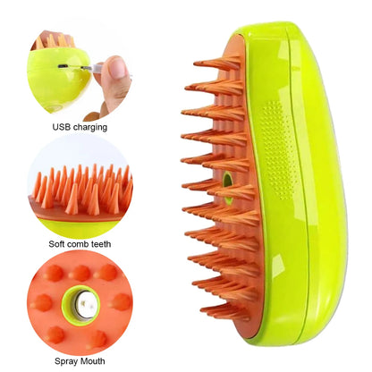 Cat & Dog Steam Brush – 3-in-1 Electric Pet Grooming Comb with Water Spray & Soft Silicone Bristles for Detangling, Massage & Loose Hair Removal