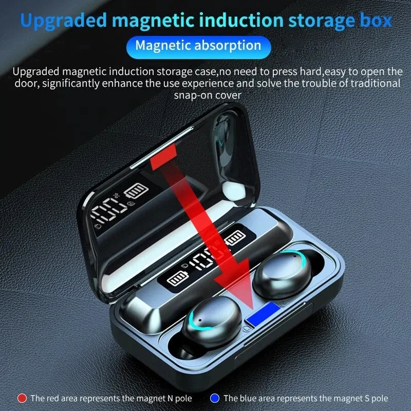F9 TWS Wireless Bluetooth Earphones with LED Display, Power Bank Case for Phone Charging, HD Calling & CVC 8.0 Noise Reduction