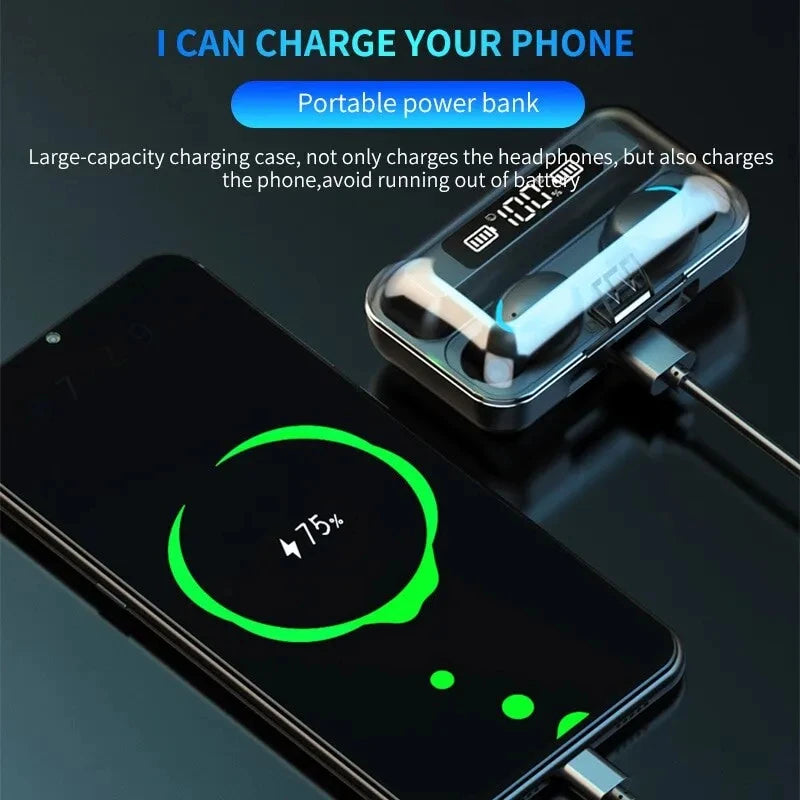 F9 TWS Wireless Bluetooth Earphones with LED Display, Power Bank Case for Phone Charging, HD Calling & CVC 8.0 Noise Reduction