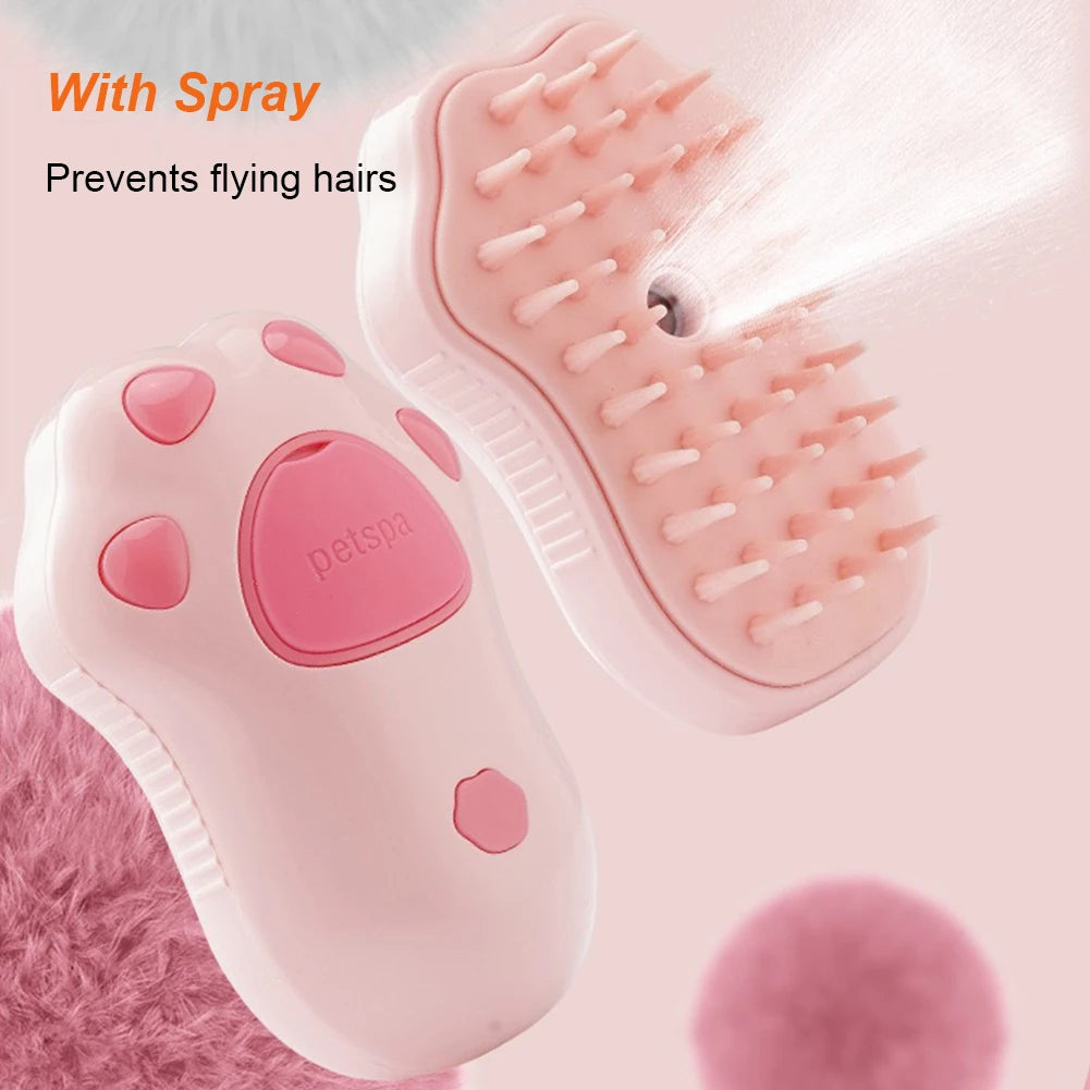 Cat & Dog Steam Brush – 3-in-1 Electric Pet Grooming Comb with Water Spray & Soft Silicone Bristles for Detangling, Massage & Loose Hair Removal