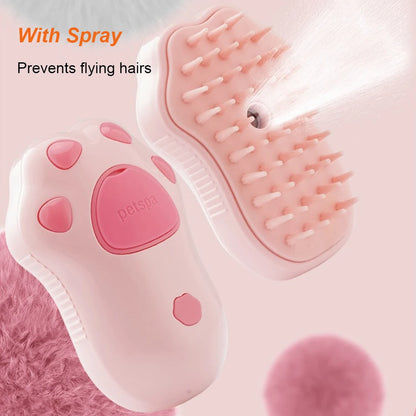 Cat & Dog Steam Brush – 3-in-1 Electric Pet Grooming Comb with Water Spray & Soft Silicone Bristles for Detangling, Massage & Loose Hair Removal