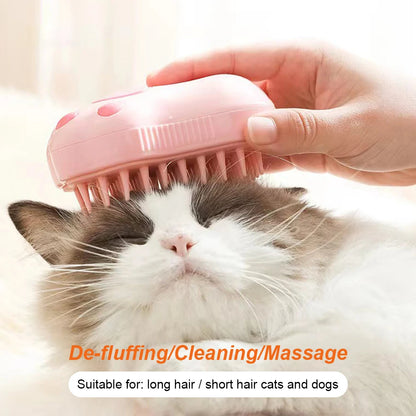 Cat & Dog Steam Brush – 3-in-1 Electric Pet Grooming Comb with Water Spray & Soft Silicone Bristles for Detangling, Massage & Loose Hair Removal
