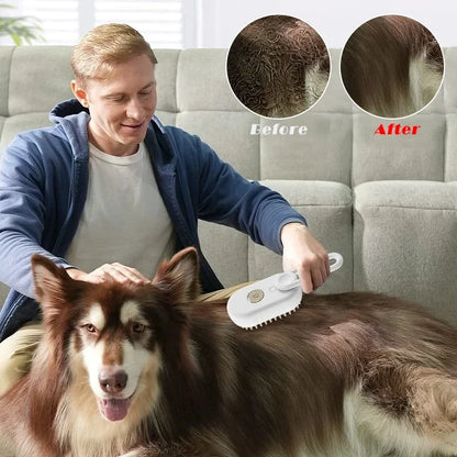 Pet Steam Brush – 3-in-1 Must-Have Grooming Tool for Cats & Dogs | Steamy Spray, Massage & Hair Removal Comb – Essential Beauty Accessory for Clean, Happy Pets