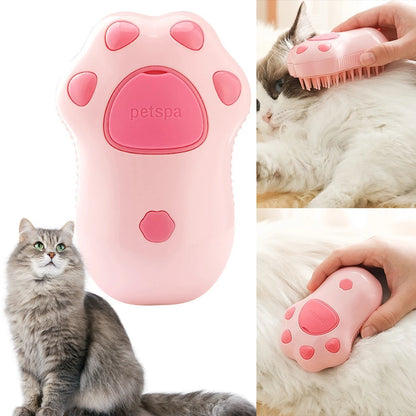 Cat & Dog Steam Brush – 3-in-1 Electric Pet Grooming Comb with Water Spray & Soft Silicone Bristles for Detangling, Massage & Loose Hair Removal