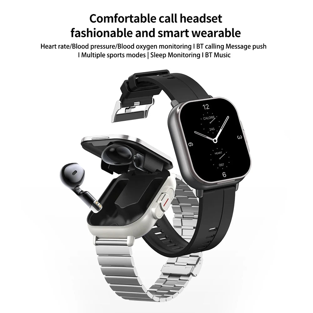 2-in-1 TWS Smart Sports Watch with Wireless Bluetooth Earbuds, Call Function & Health Monitoring