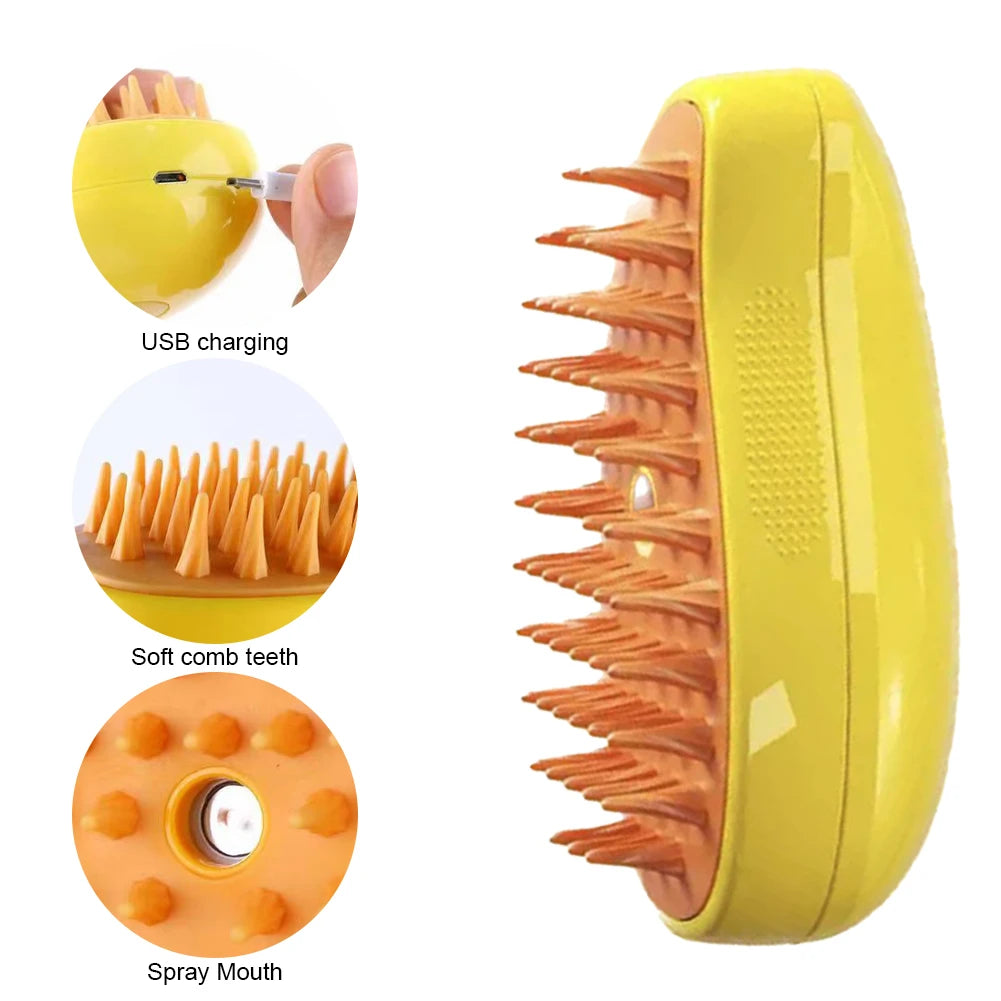 Cat & Dog Steam Brush – 3-in-1 Electric Pet Grooming Comb with Water Spray & Soft Silicone Bristles for Detangling, Massage & Loose Hair Removal