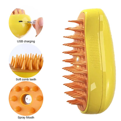 Cat & Dog Steam Brush – 3-in-1 Electric Pet Grooming Comb with Water Spray & Soft Silicone Bristles for Detangling, Massage & Loose Hair Removal