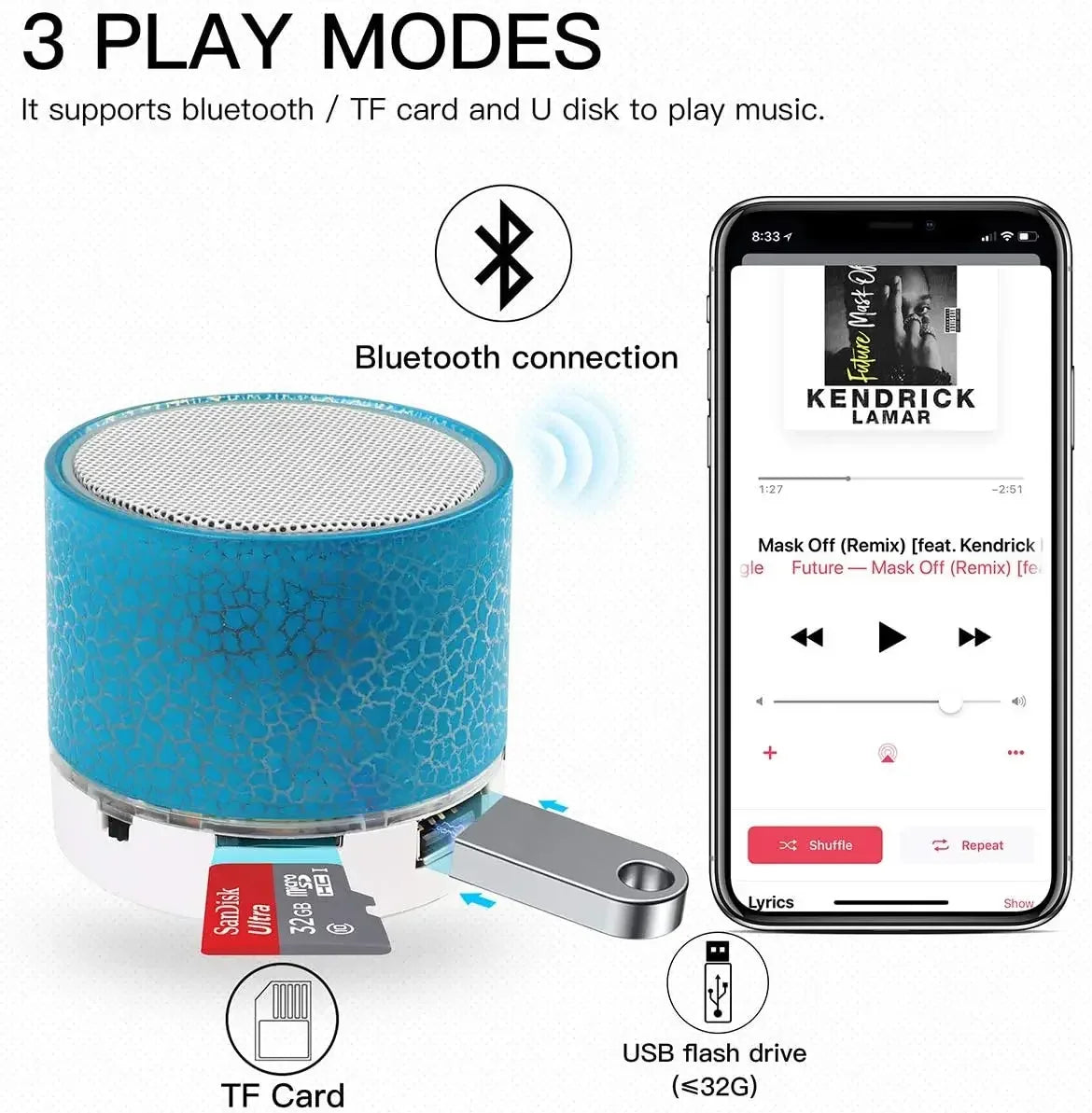 Mini Bluetooth Speaker – Portable Crack Design with LED Light, Plug-In Subwoofer Sound, Wireless Audio, Ideal Gift for Music Lovers