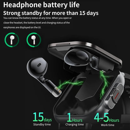 2-in-1 TWS Smart Sports Watch with Wireless Bluetooth Earbuds, Call Function & Health Monitoring