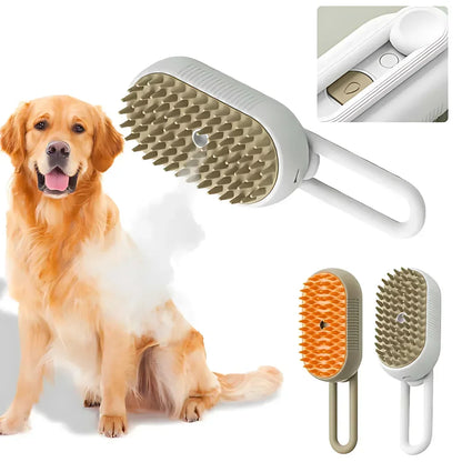 Rechargeable USB 3-in-1 Pet Grooming Brush – Steam Spray, Massage & Anti-Shedding Electric Bath Comb for Cats & Dogs – Tames Loose Hair & Flying Fur