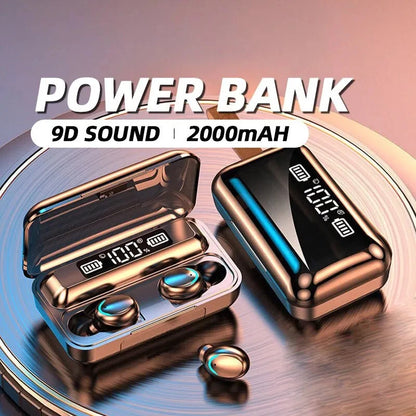 F9 TWS Wireless Bluetooth Earphones with LED Display, Power Bank Case for Phone Charging, HD Calling & CVC 8.0 Noise Reduction