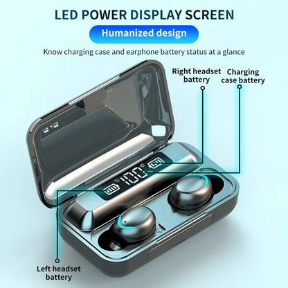 F9 TWS Wireless Bluetooth Earphones with LED Display, Power Bank Case for Phone Charging, HD Calling & CVC 8.0 Noise Reduction